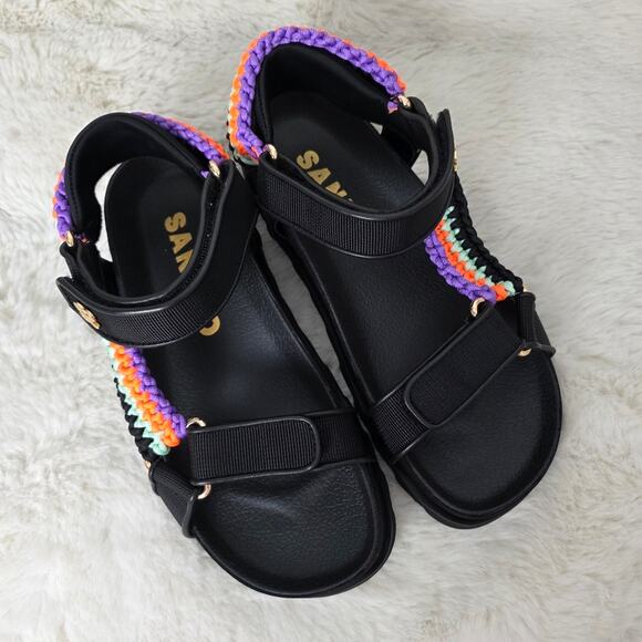 Sandro Shoes - NEW Sandro Paris Black Crochet Shell Platform Sport Sandals Noir Leather EU 37